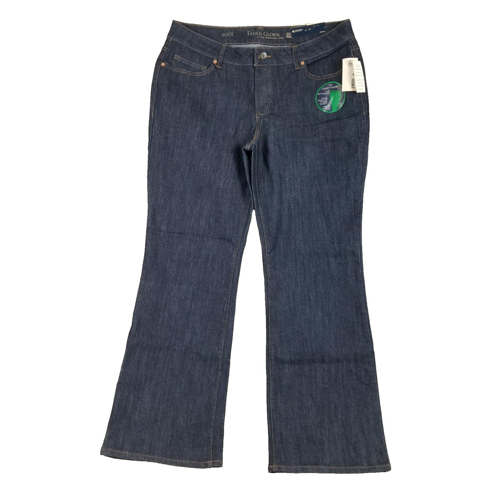 Faded‎ Glory Jeans Womens 18A Blue Bootcut Stretch Denim Midrise Tummy Control